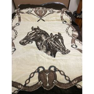 Vintage CRYLOR Horse twin reversable  blanket/ throw